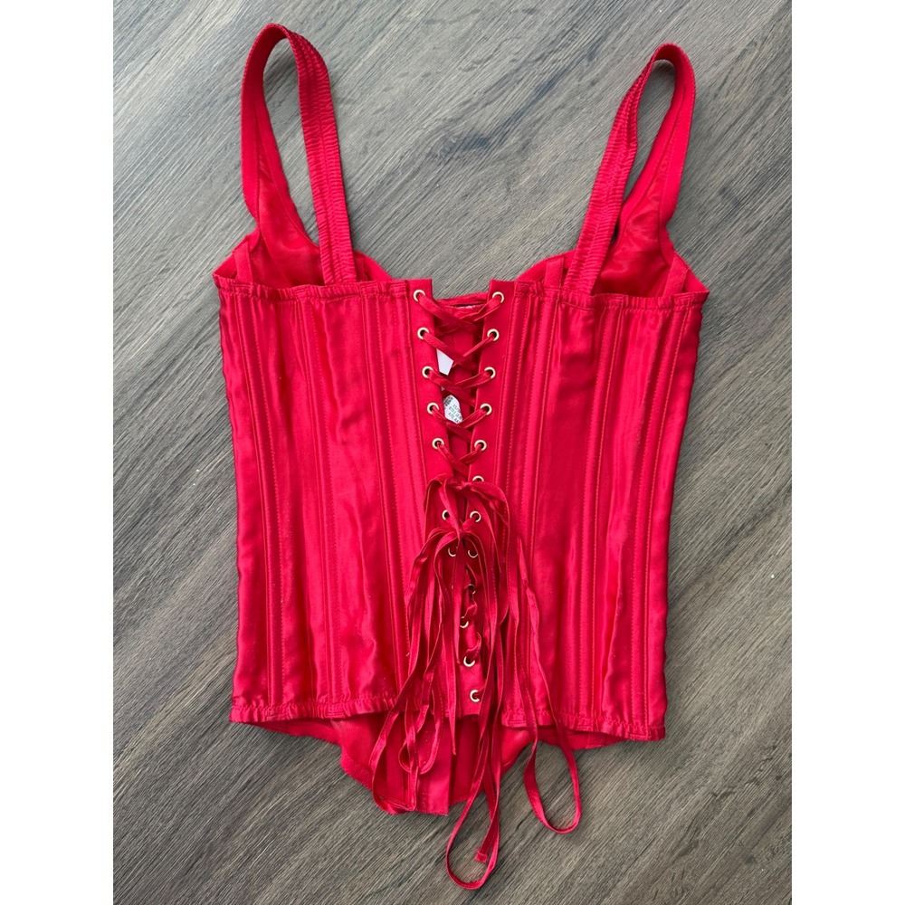 Victoria's Secret Classic Corset Top Red 100% Silk Lace Up XS NWT 11239121 Retro - Picture 2 of 6